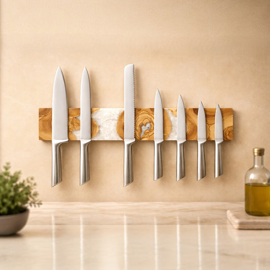 White Resin and Olive Wood Magnetic Knife Holder