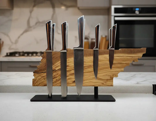 Olive Wood Magnetic Knife Block KitchenResinArt