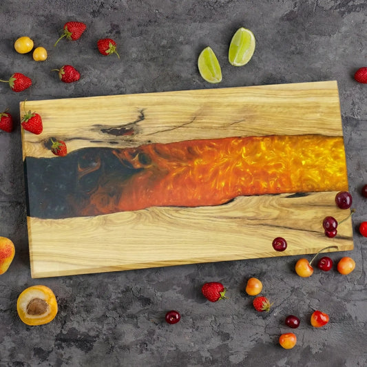 Molten River – Handcrafted Olive Wood and Epoxy Resin Charcuterie Board KitchenResinArt