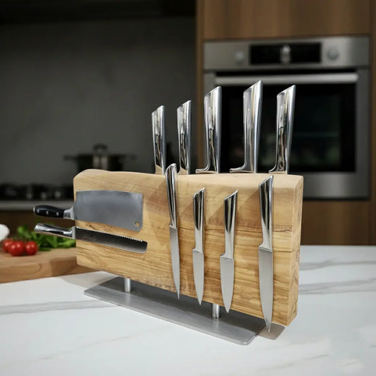 Handcrafted Olive Wood Magnetic Knife Stand KitchenResinArt