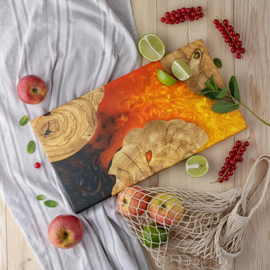 Ember Canyon – Handcrafted Olive Wood and Epoxy Resin Charcuterie Board KitchenResinArt