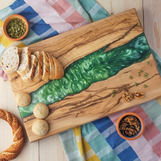 Emerald River – Handcrafted Olive Wood and Epoxy Resin Charcuterie Board