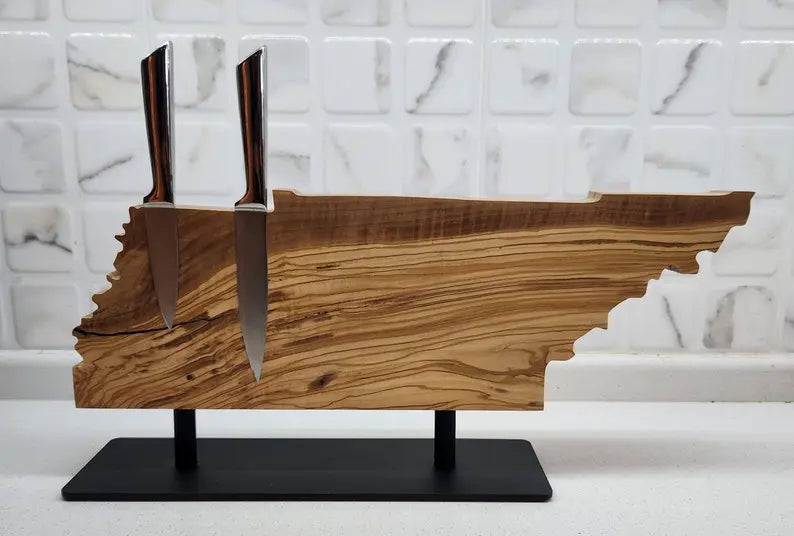 Olive Wood Magnetic Knife Block KitchenResinArt