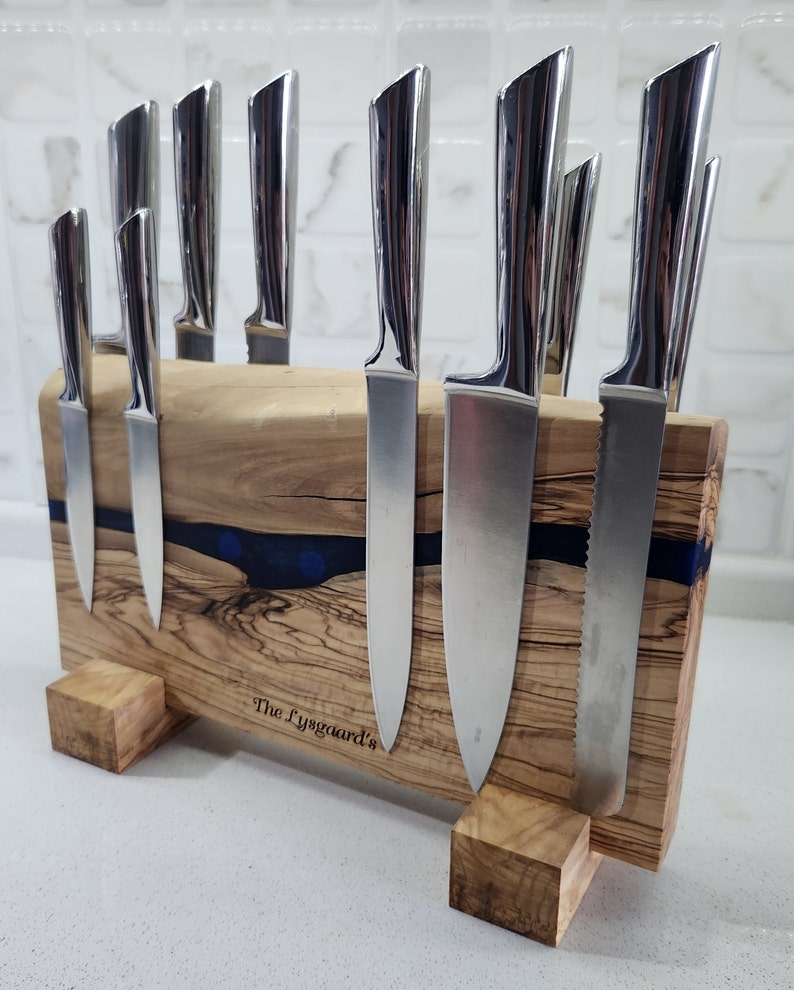 Olive Wood and Epoxy Resin Magnetic Knife Stand