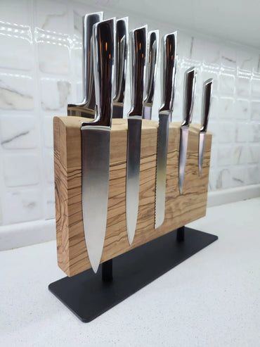 Olive Wood Magnetic Knife Holder with Metal Stand KitchenResinArt