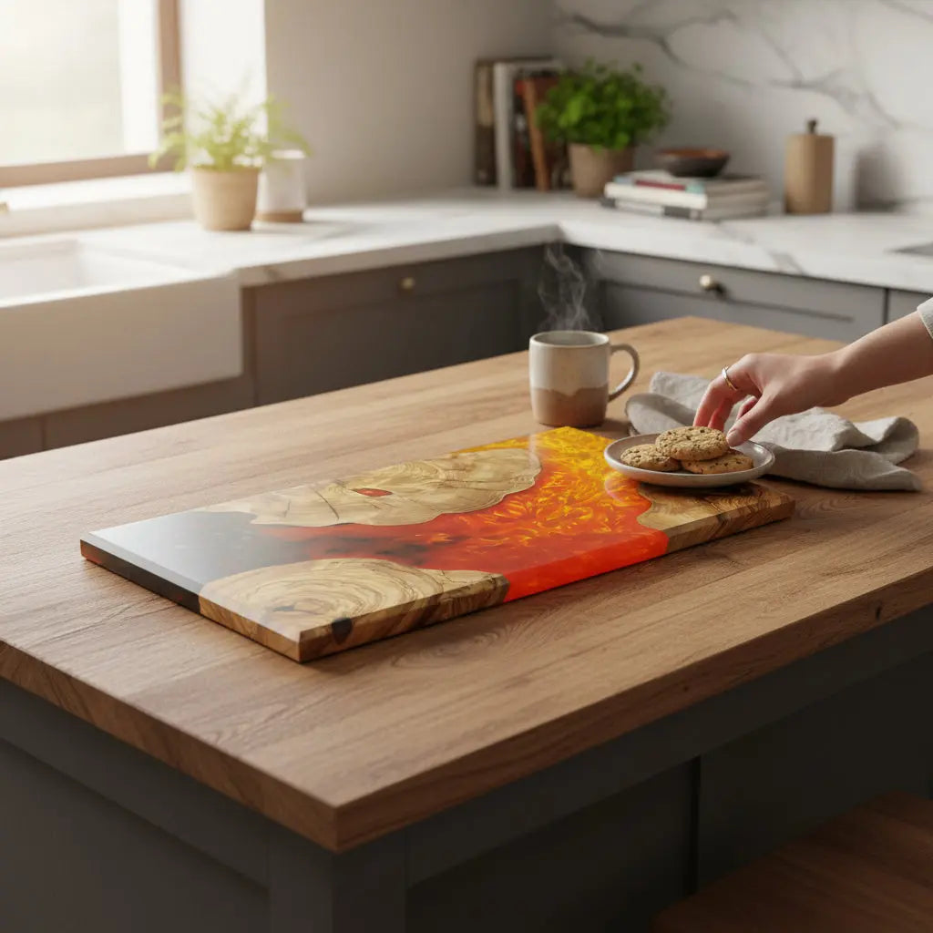 Ember Canyon – Handcrafted Olive Wood and Epoxy Resin Charcuterie Board KitchenResinArt