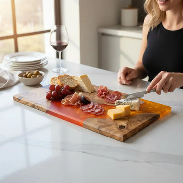 Ember Canyon – Handcrafted Olive Wood and Epoxy Resin Charcuterie Board KitchenResinArt