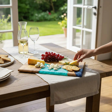 Ocean Trinity – Handcrafted Olive Wood and Epoxy Resin Charcuterie Board KitchenResinArt