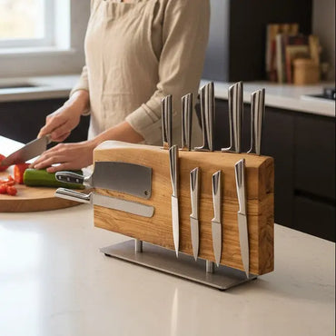 Handcrafted Olive Wood Magnetic Knife Stand KitchenResinArt