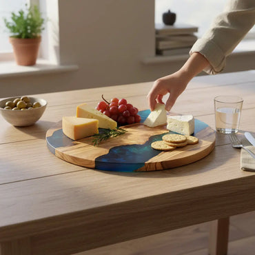 Personalized Olive Wood Charcuterie Board: Epoxy Resin Serving Platter KitchenResinArt