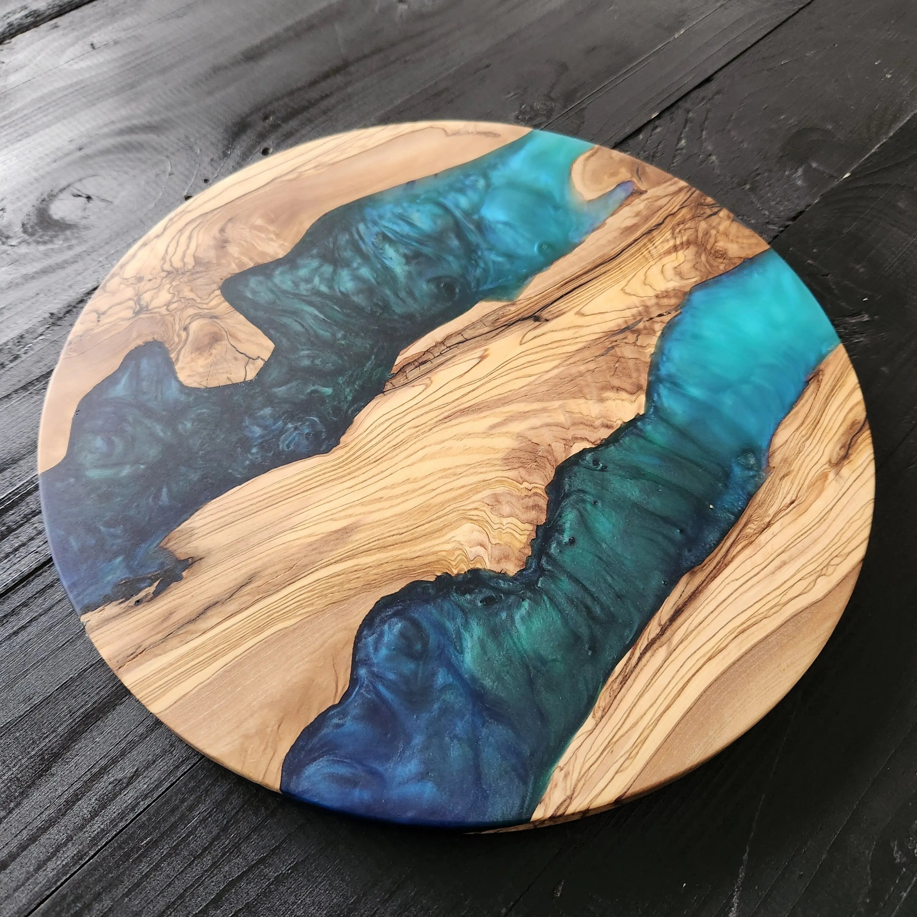 Personalized Olive Wood Charcuterie Board: Epoxy Resin Serving Platter KitchenResinArt