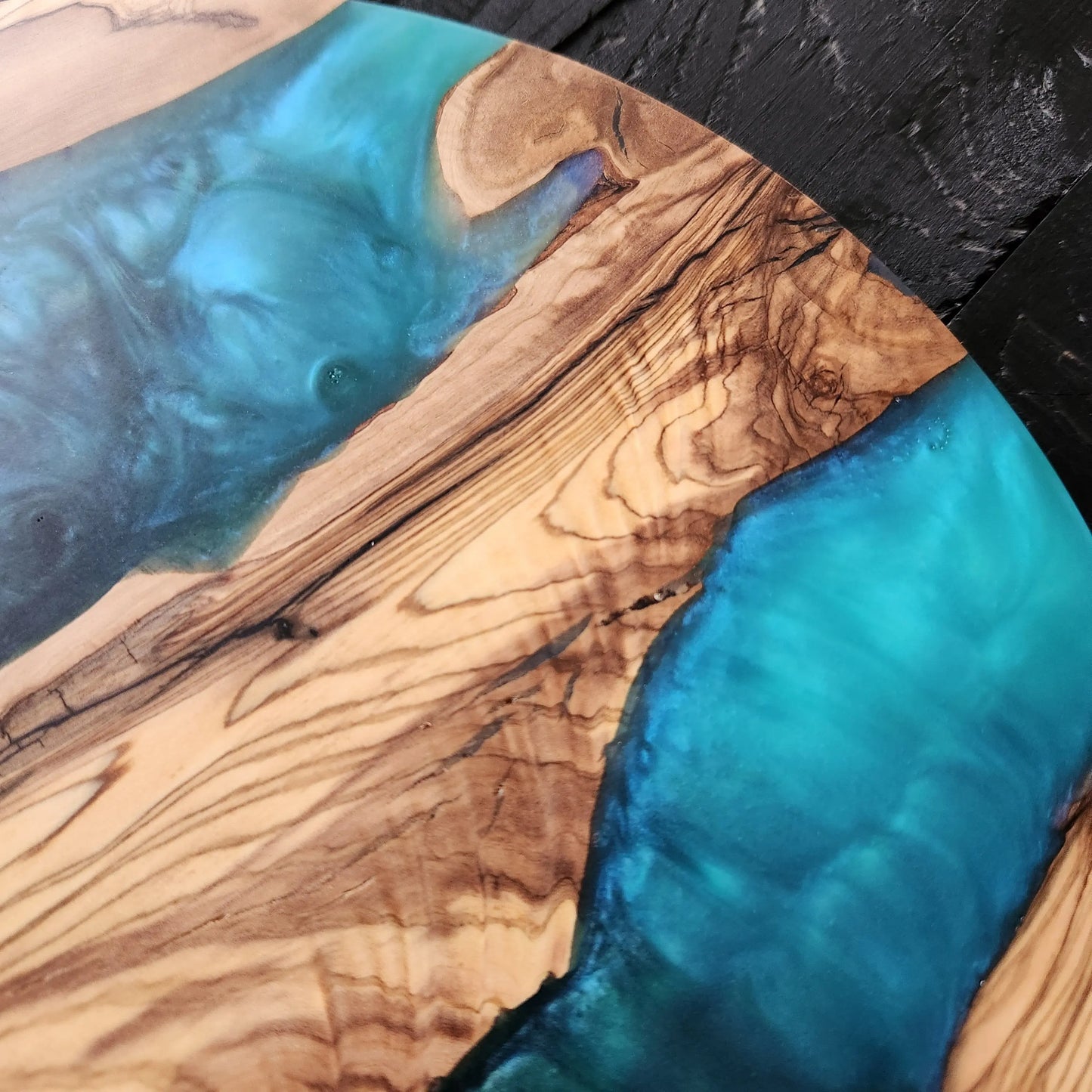 Personalized Olive Wood Charcuterie Board: Epoxy Resin Serving Platter KitchenResinArt