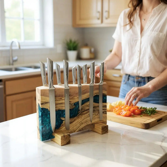 Stylish and Durable Knife Holder Designs with Olive Wood and Epoxy Resin KitchenResinArt