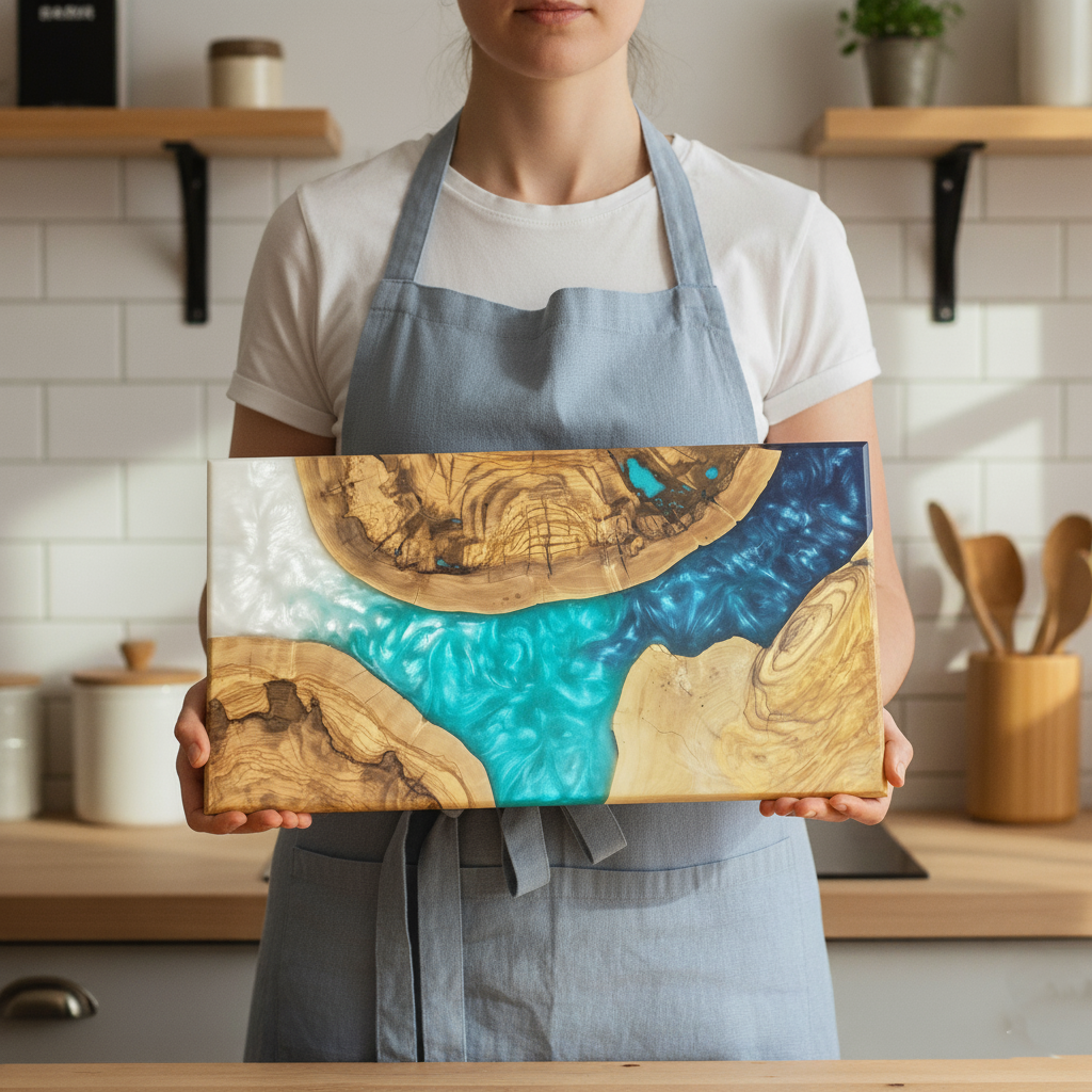 Coastal Delta – Handcrafted Olive Wood and Epoxy Resin Charcuterie Board