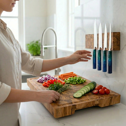 End Grain Olive Wood Magnetic Knife Holder - KitchenResinArt