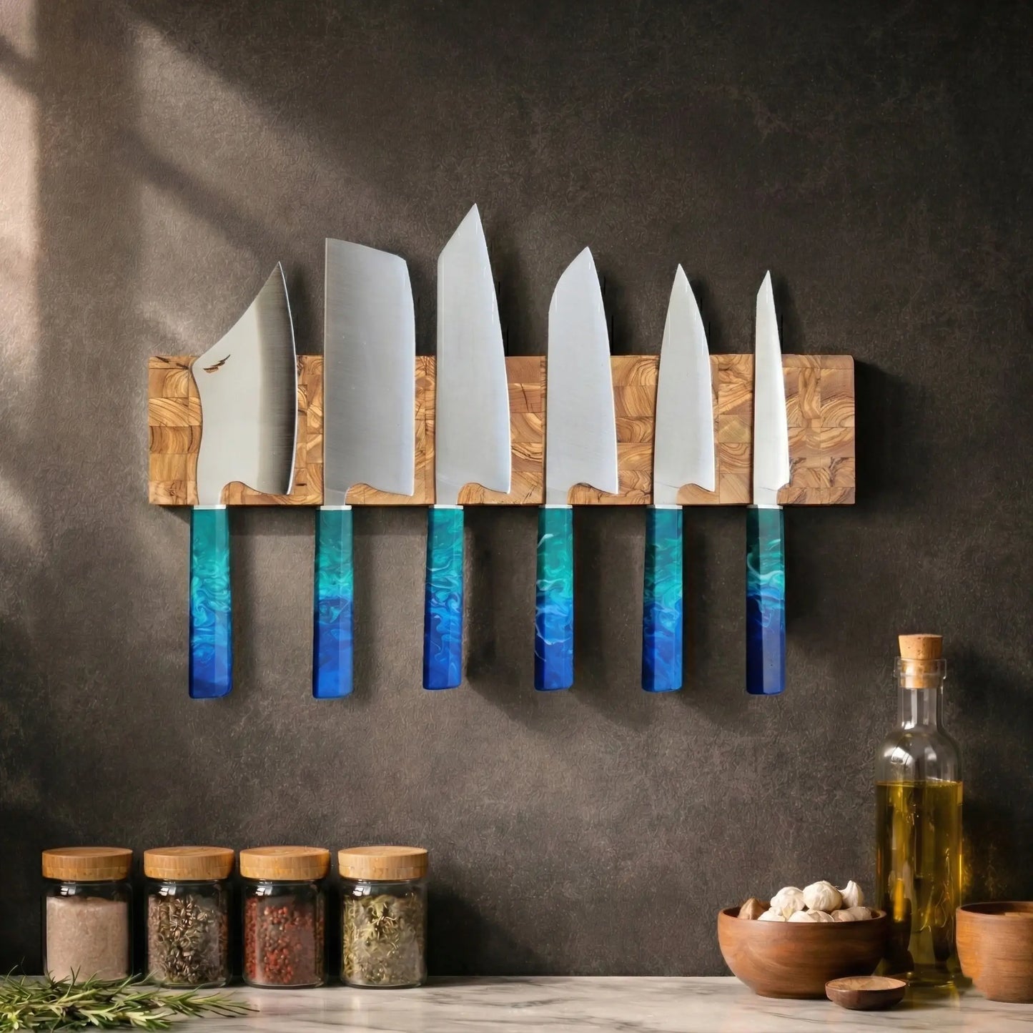 End Grain Olive Wood Magnetic Knife Holder - KitchenResinArt