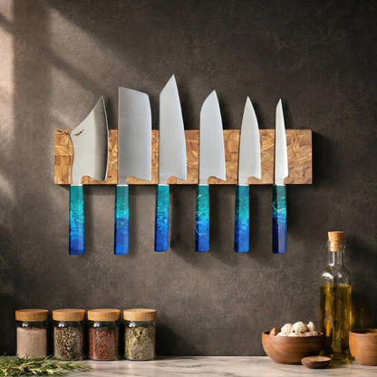 End Grain Olive Wood Magnetic Knife Holder - KitchenResinArt