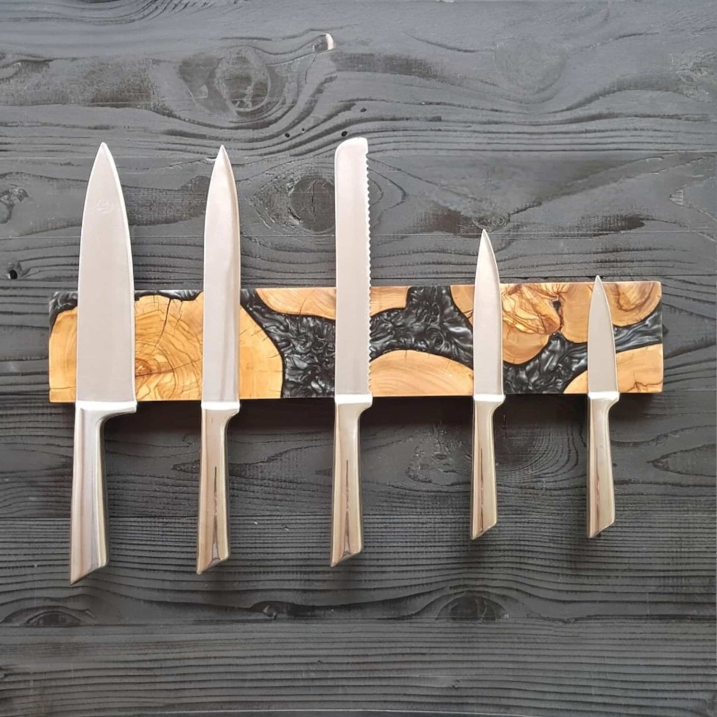 Black Resin and Olive Wood Magnetic Knife Holder