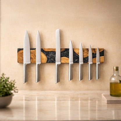 Black Resin and Olive Wood Magnetic Knife Holder