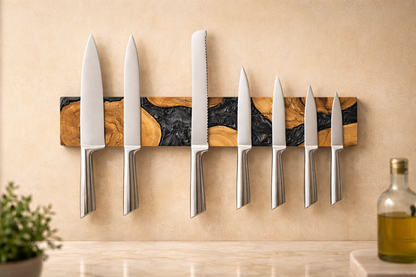 Black Resin and Olive Wood Magnetic Knife Holder