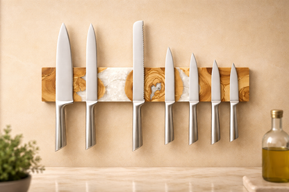 White Resin and Olive Wood Magnetic Knife Holder