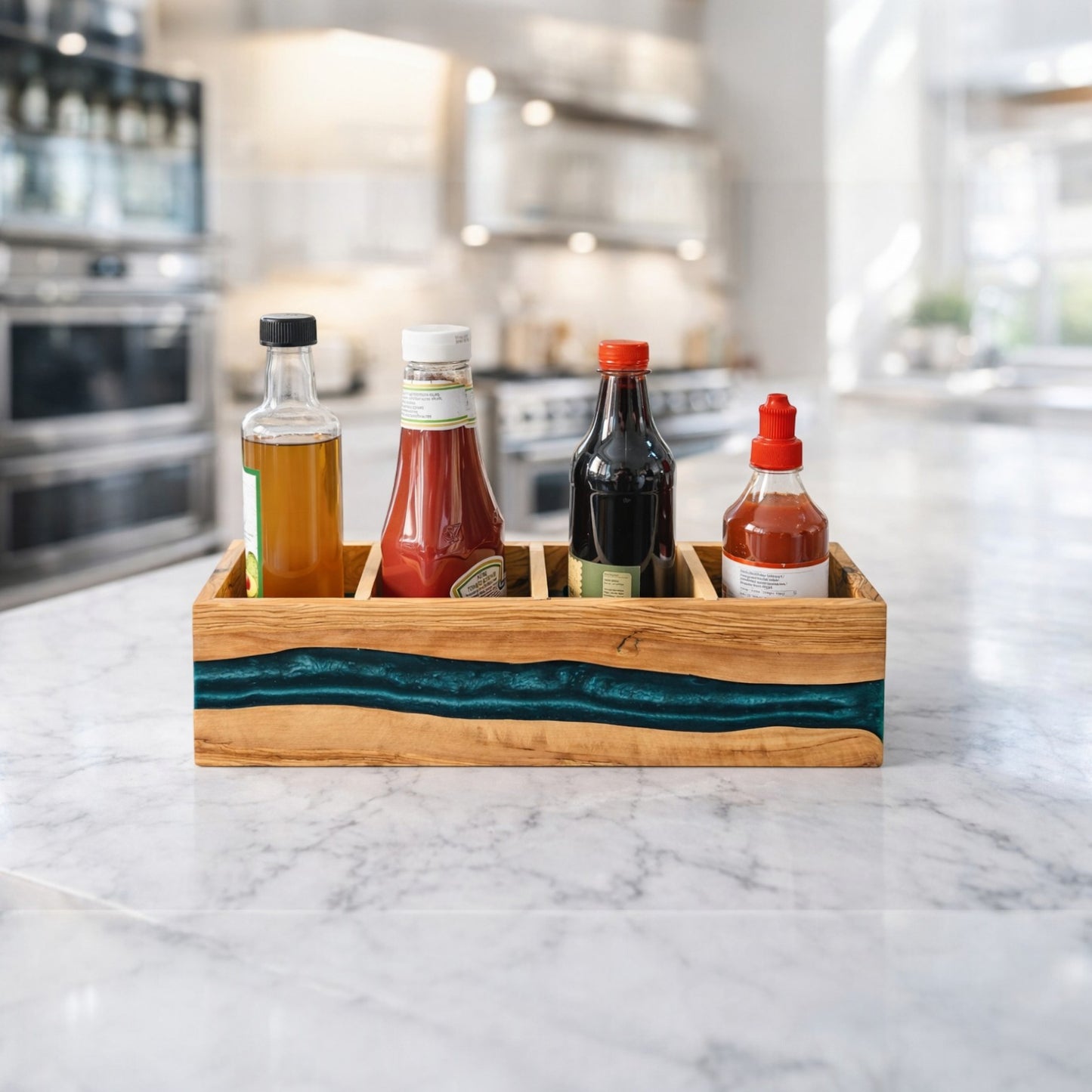 Resin and Olive Wood Condiment Holder