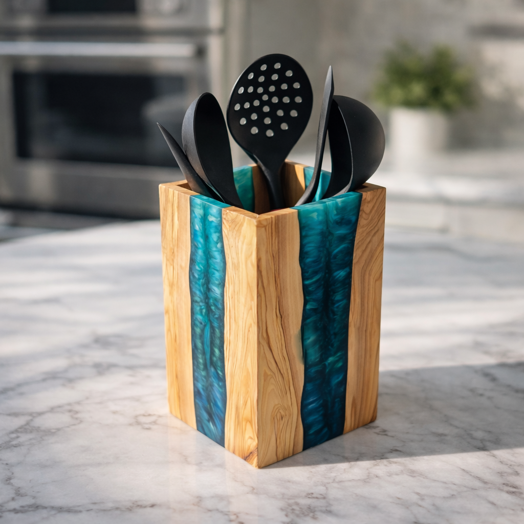 Resin and Olive Wood Utensil Holder