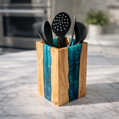 Resin and Olive Wood Utensil Holder