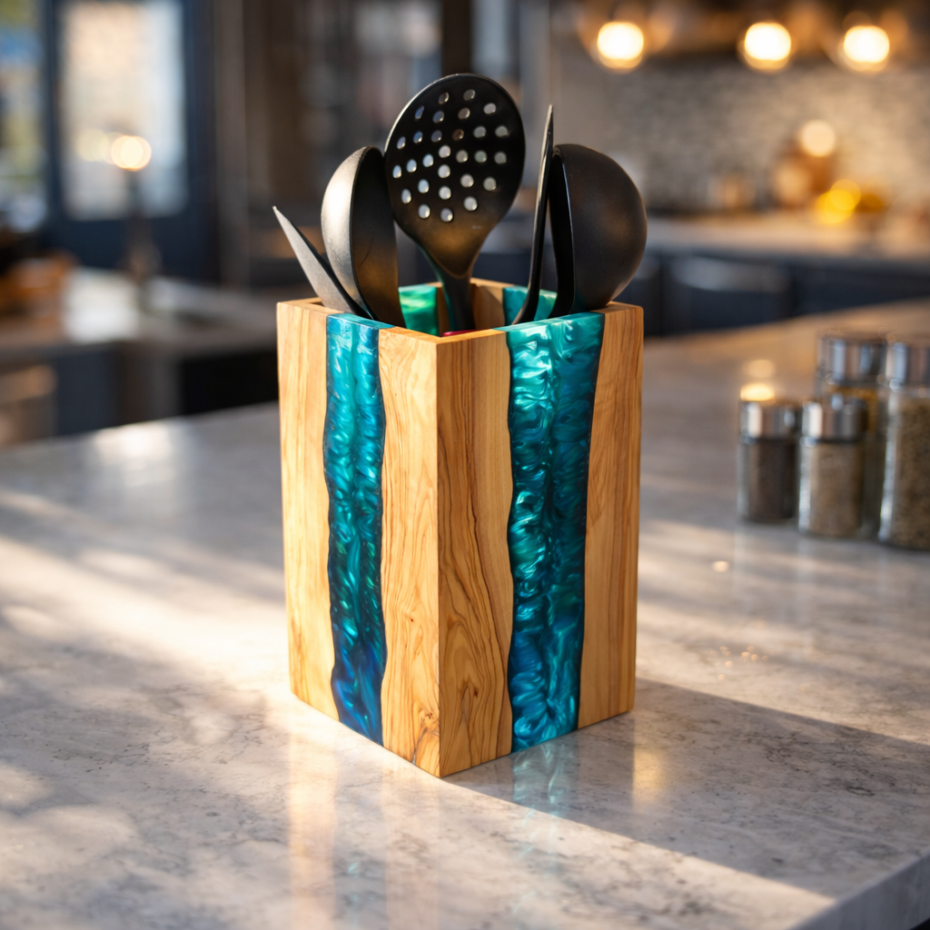Resin and Olive Wood Utensil Holder