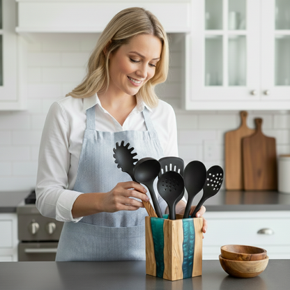 Resin and Olive Wood Utensil Holder