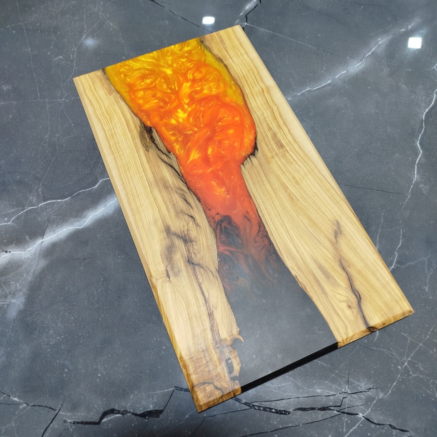 Molten Amber – Handcrafted Olive Wood and Epoxy Resin Charcuterie Board