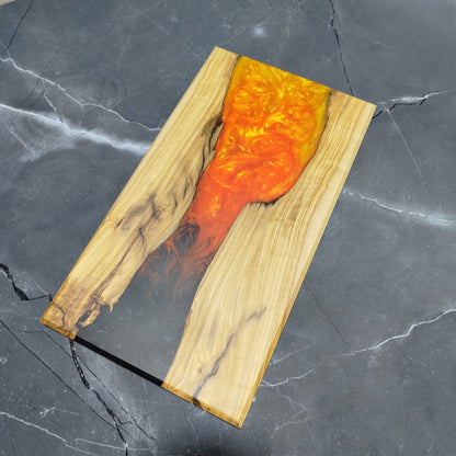 Molten Amber – Handcrafted Olive Wood and Epoxy Resin Charcuterie Board