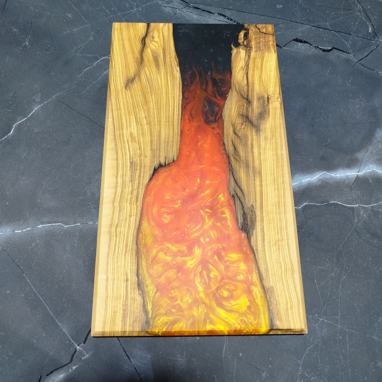 Molten Amber – Handcrafted Olive Wood and Epoxy Resin Charcuterie Board
