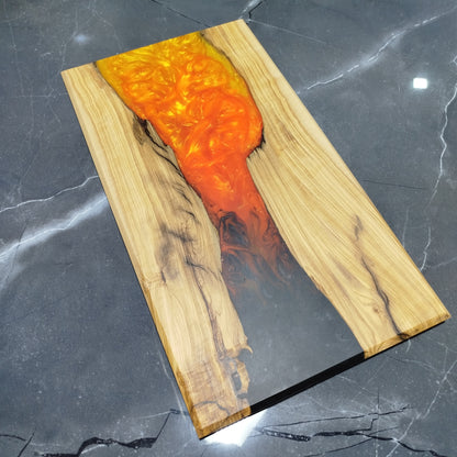 Molten Amber – Handcrafted Olive Wood and Epoxy Resin Charcuterie Board
