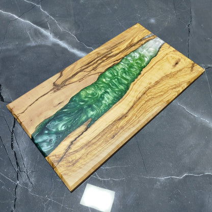 Emerald River – Handcrafted Olive Wood and Epoxy Resin Charcuterie Board