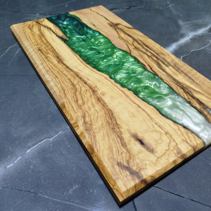 Emerald River – Handcrafted Olive Wood and Epoxy Resin Charcuterie Board