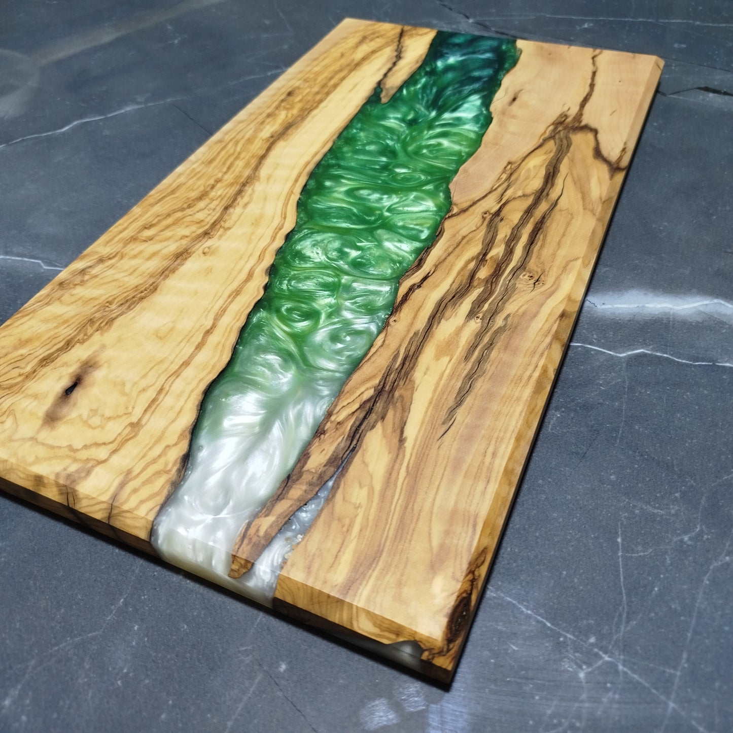 Emerald River – Handcrafted Olive Wood and Epoxy Resin Charcuterie Board