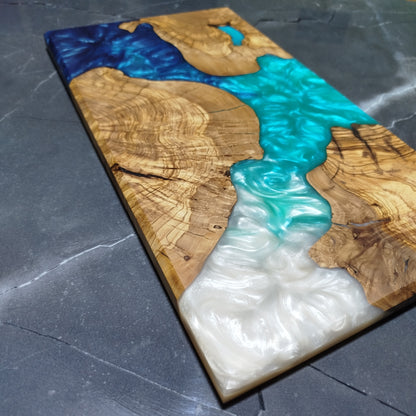 Ocean Trinity – Handcrafted Olive Wood and Epoxy Resin Charcuterie Board