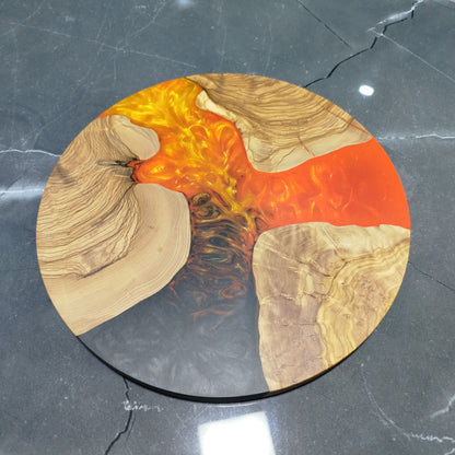 Amber Current – Handmade Olive Wood & Epoxy Resin Round Serving Board