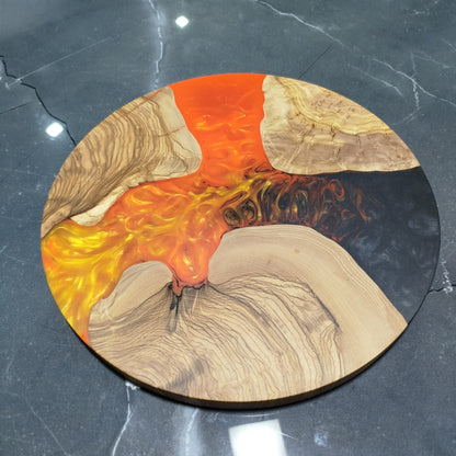 Amber Current – Handmade Olive Wood & Epoxy Resin Round Serving Board