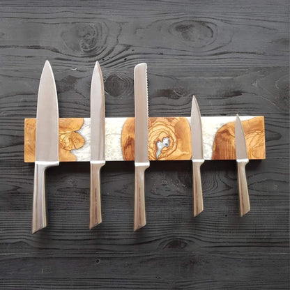 White Resin and Olive Wood Magnetic Knife Holder