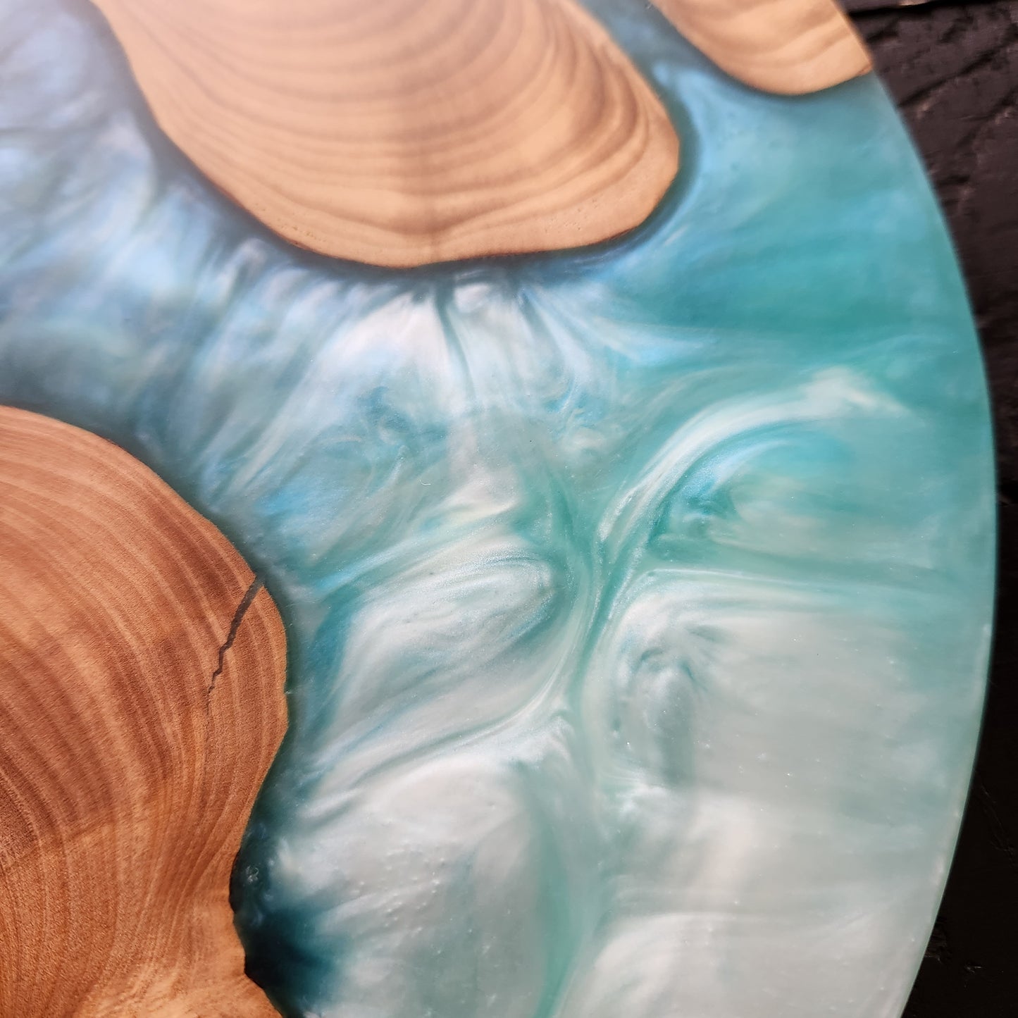 Azure Drift – Handmade Olive Wood & Epoxy Resin Round Serving Board