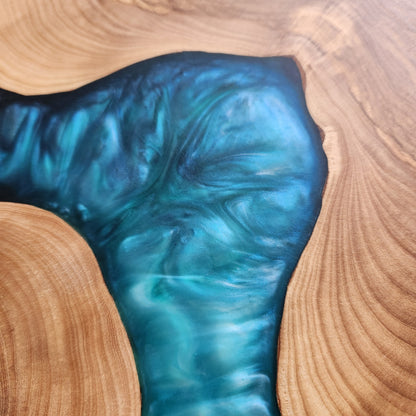 Azure Drift – Handmade Olive Wood & Epoxy Resin Round Serving Board