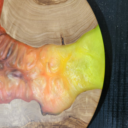Volcanic Sun – Handmade Olive Wood & Epoxy Resin Round Serving Board