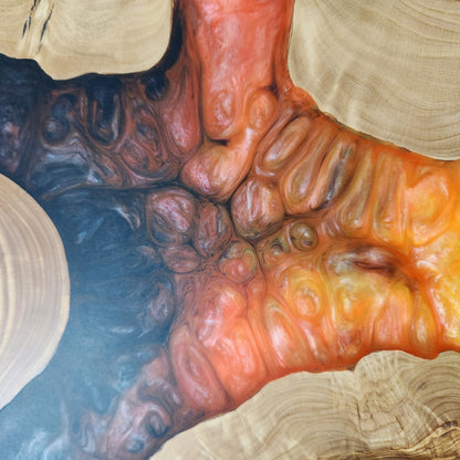 Volcanic Sun – Handmade Olive Wood & Epoxy Resin Round Serving Board