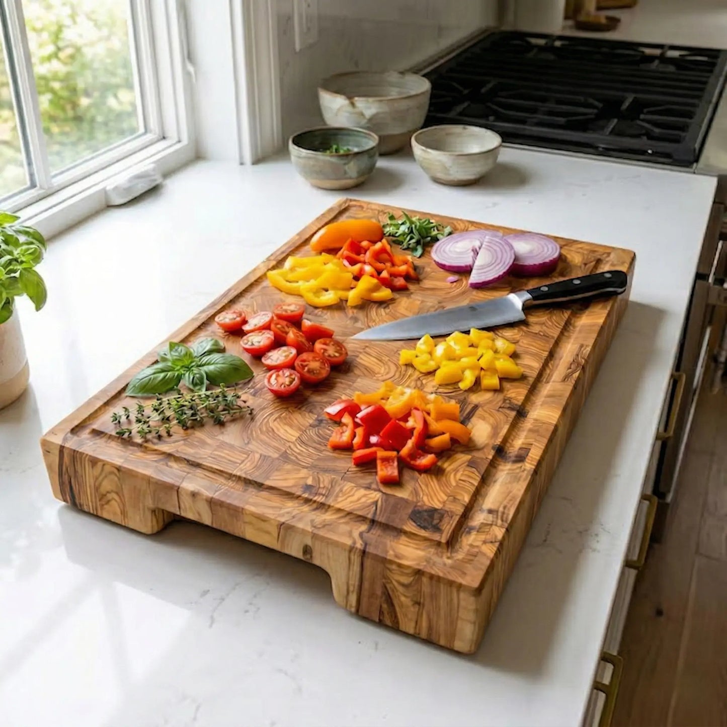 Handmade Olive Wood End Grain Butcher Block. Kitchen Cutting Board, Chopping Board - KitchenResinArt