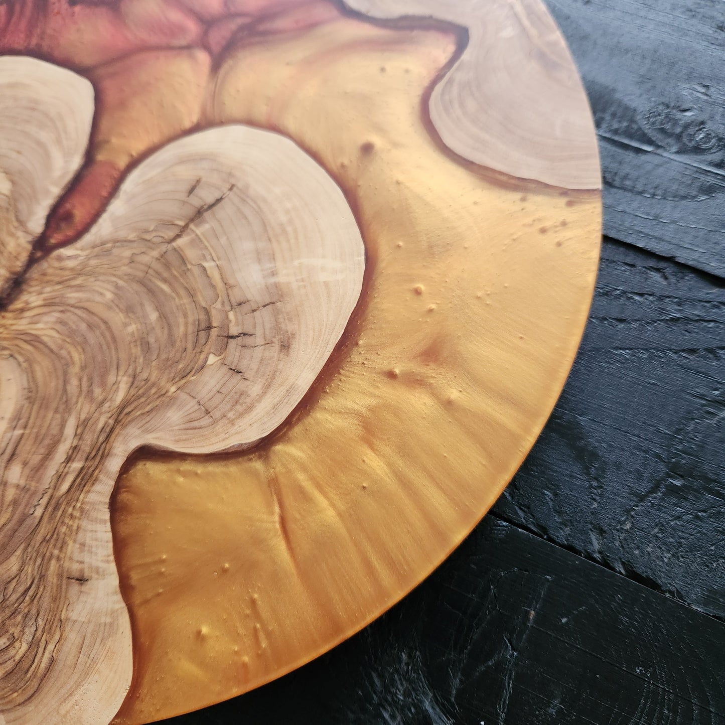 Ember Flow – Handmade Olive Wood & Epoxy Resin Round Serving Board