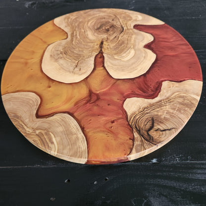 Ember Flow – Handmade Olive Wood & Epoxy Resin Round Serving Board