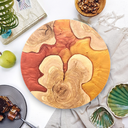 Ember Flow – Handmade Olive Wood & Epoxy Resin Round Serving Board
