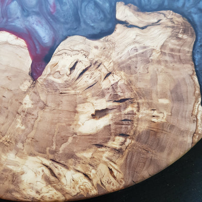 Crimson Obsidian – Handmade Olive Wood & Epoxy Resin Round Serving Board